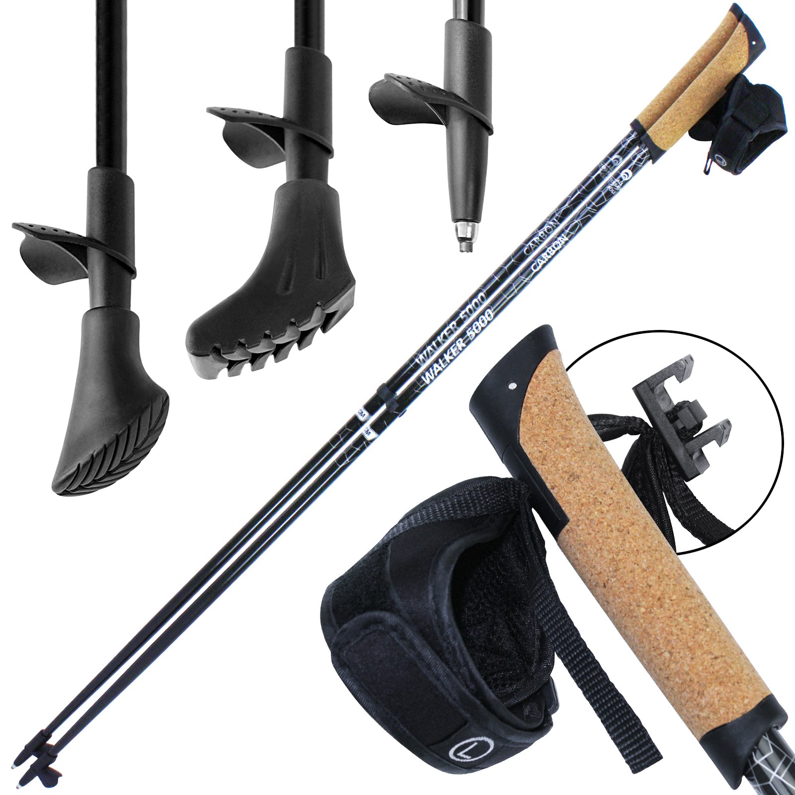 NORDIC WALKING STICKS Trekking Poles Walker 5000 Hiking Carbon Fibre lightweight eBay